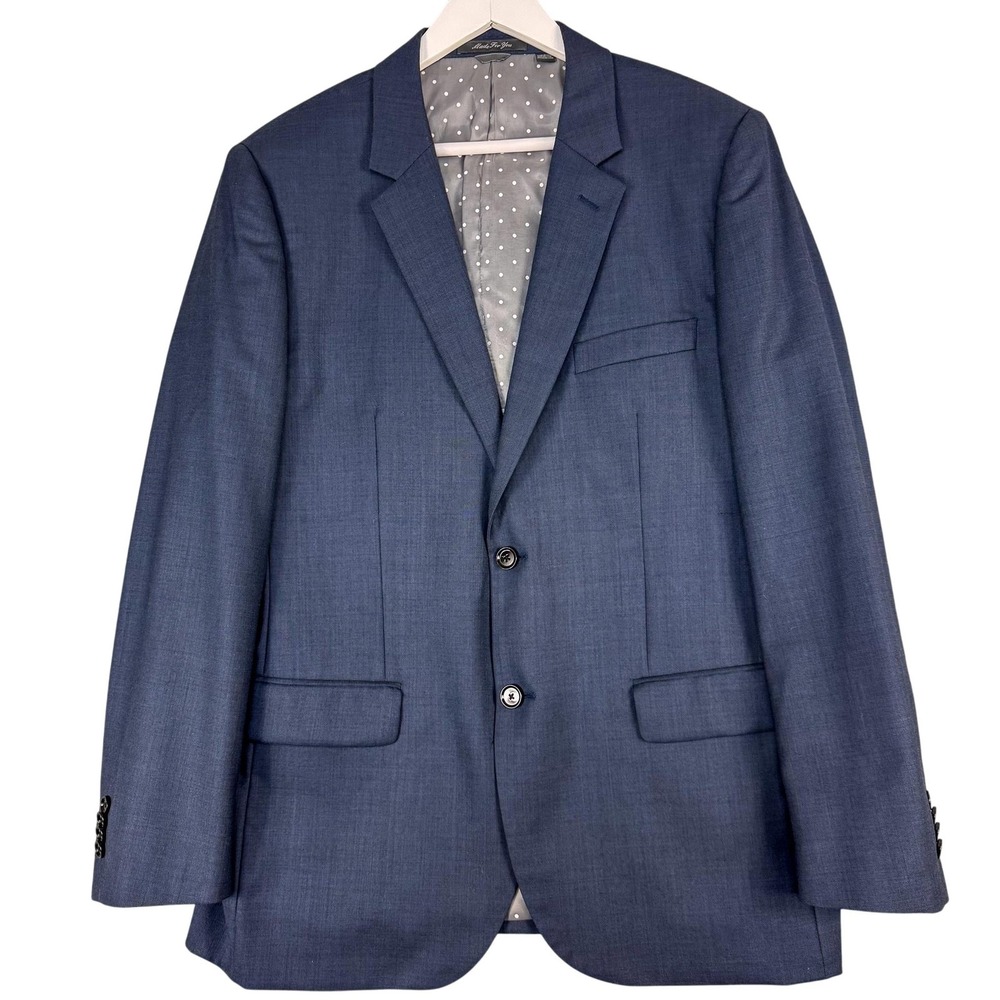 Indochino Blazer‎ Mens 42R Blue 100% Wool Two Button Sport Coat Jacket